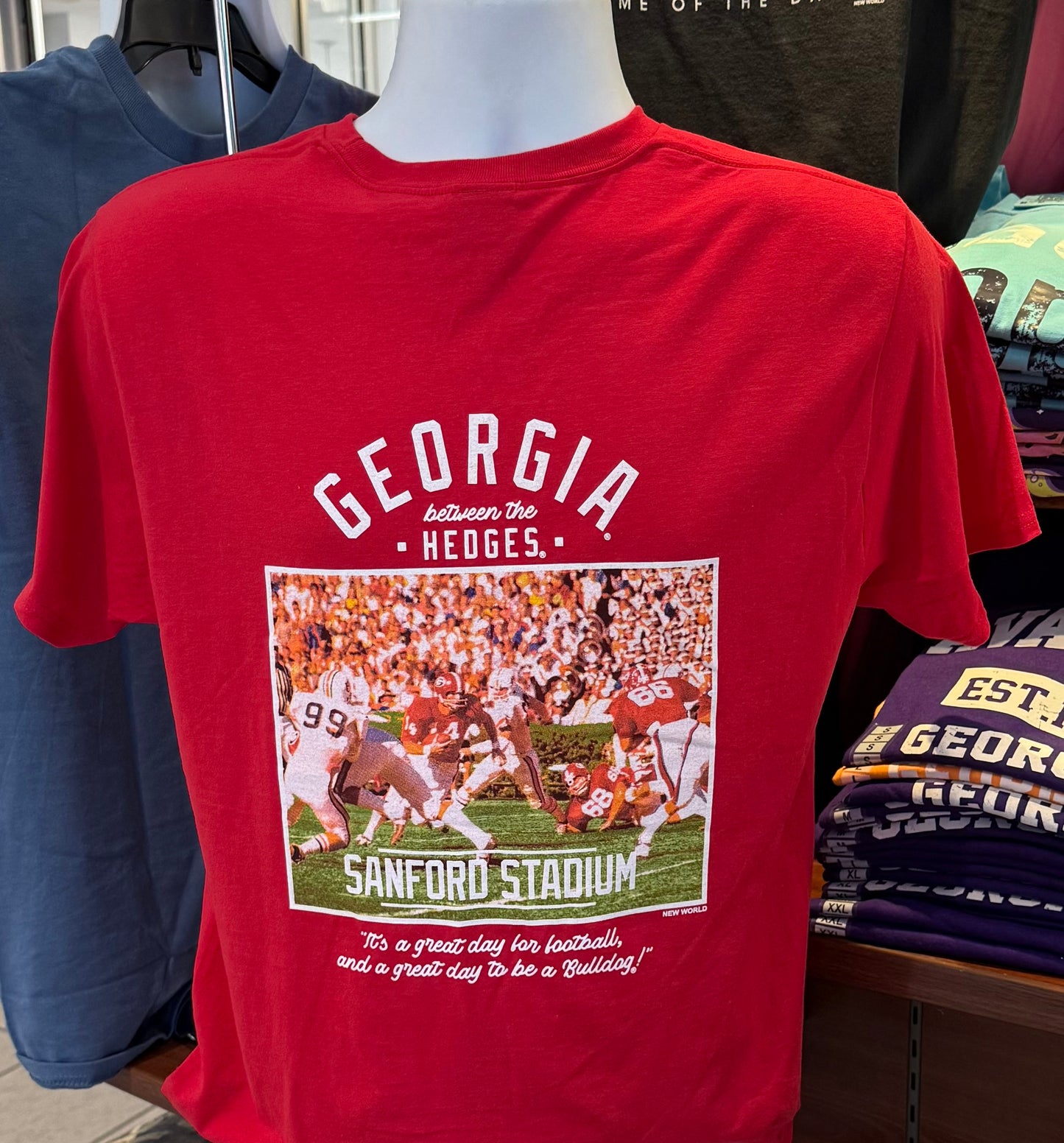 Georgia Bulldogs T-shirt - “It’s a great day for football, and a great day to be a bulldog Graphic Tee” (Short Sleeve Red)