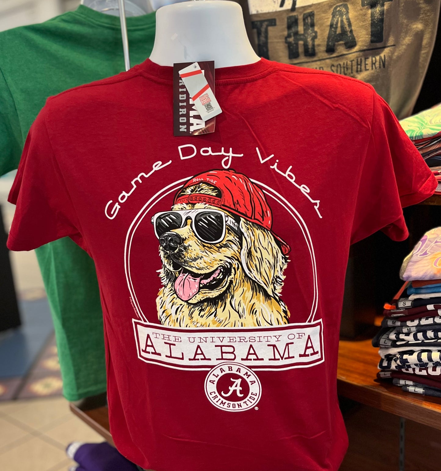 Alabama Crimson Tide T-Shirt - “Game Day Vibes with Dog” (Short Sleeve Crimson)