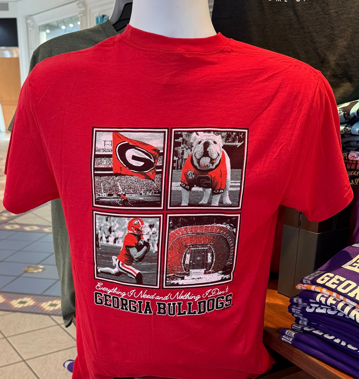 Georgia Bulldogs T-shirt - “Everything I Need and Nothing I Don’t Graphic Tee” (Short Sleeve Red)