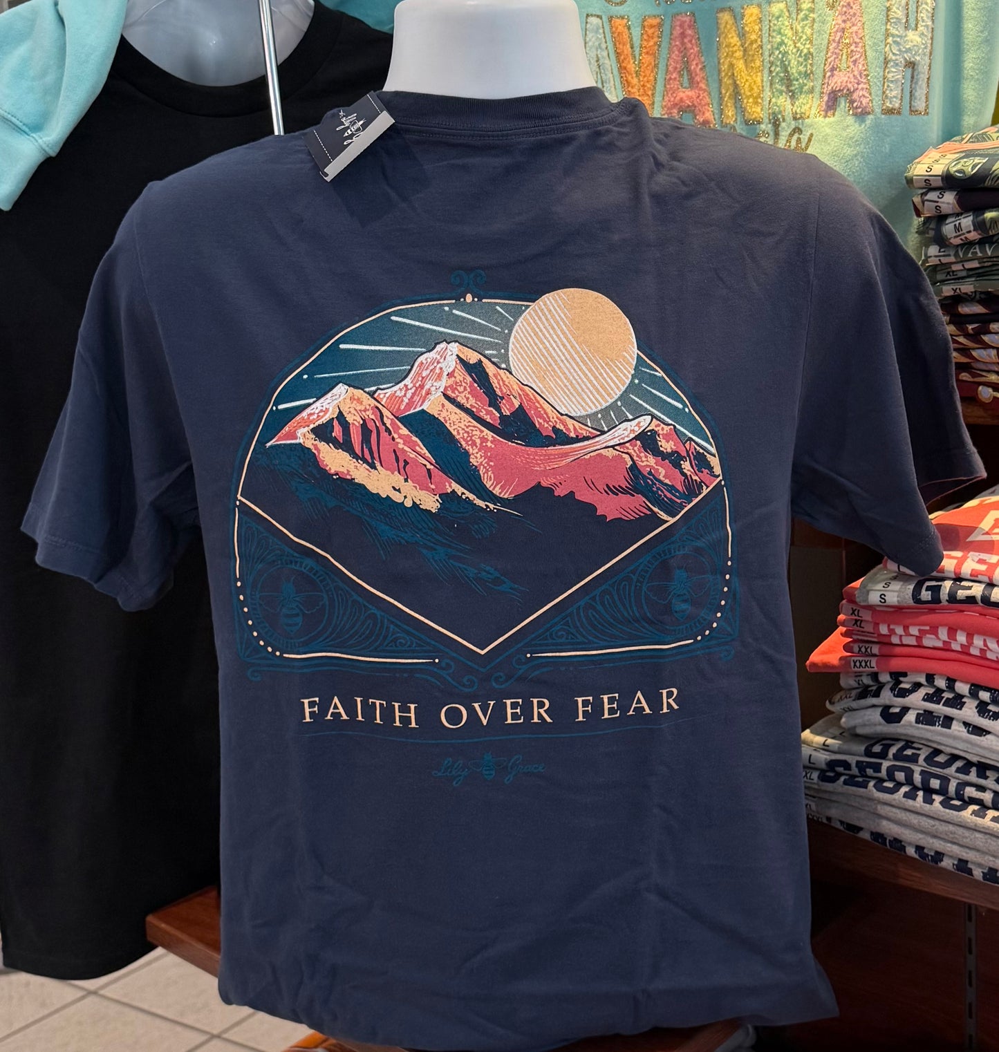 Lily Grace T-Shirt - “Faith Over Fear” (Short Sleeve Navy)