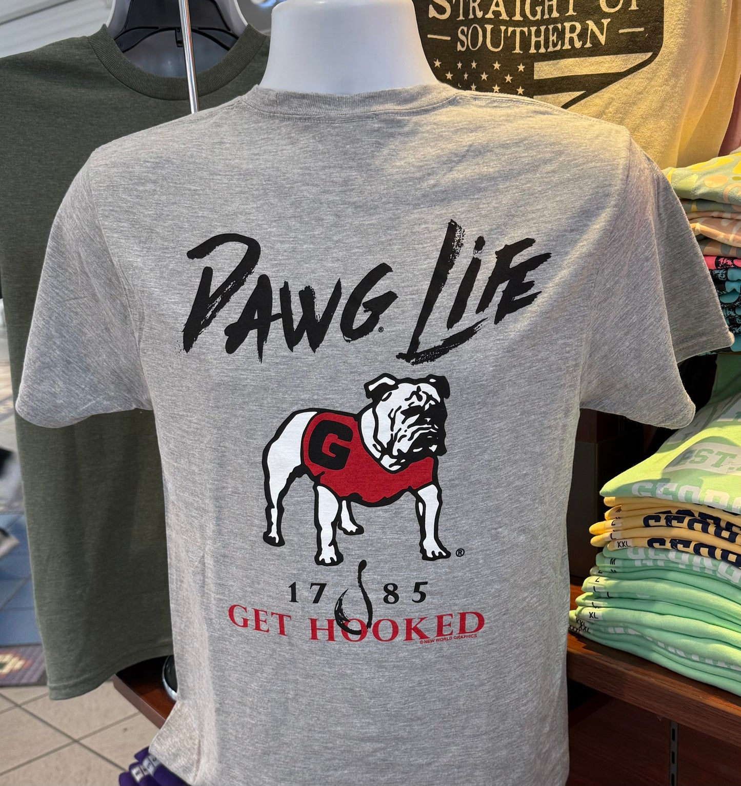 Georgia Bulldogs T-shirt - “Dawg Life, Get Hooked” (Short Sleeve Sport Gray)