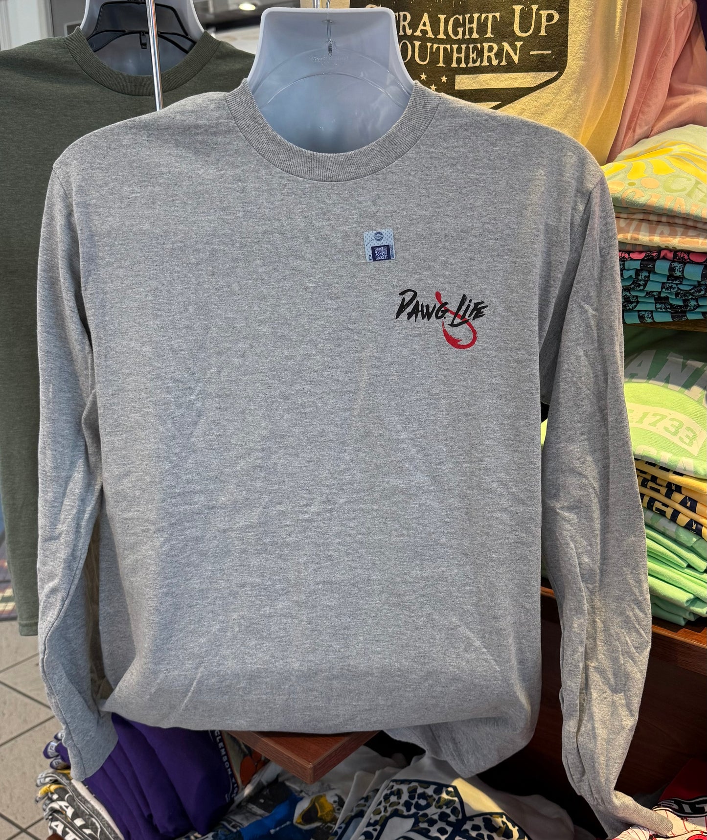 Georgia Bulldogs T-shirt - “Dawg Life, Get Hooked Graphic Tee” (Long Sleeve Sport Gray)