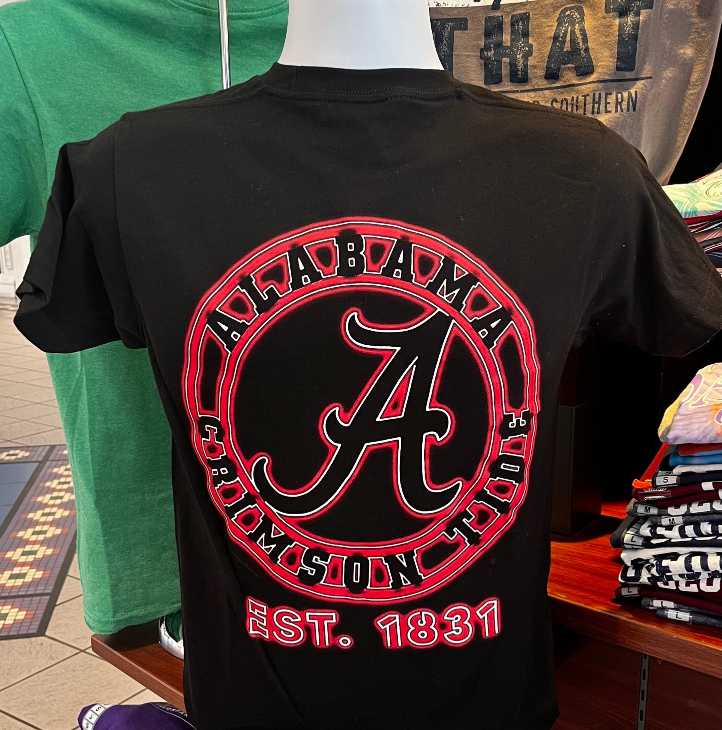 Alabama Crimson Tide T-Shirt - “Alabama Crimson Tide Neon Sign” (Short Sleeve Black)
