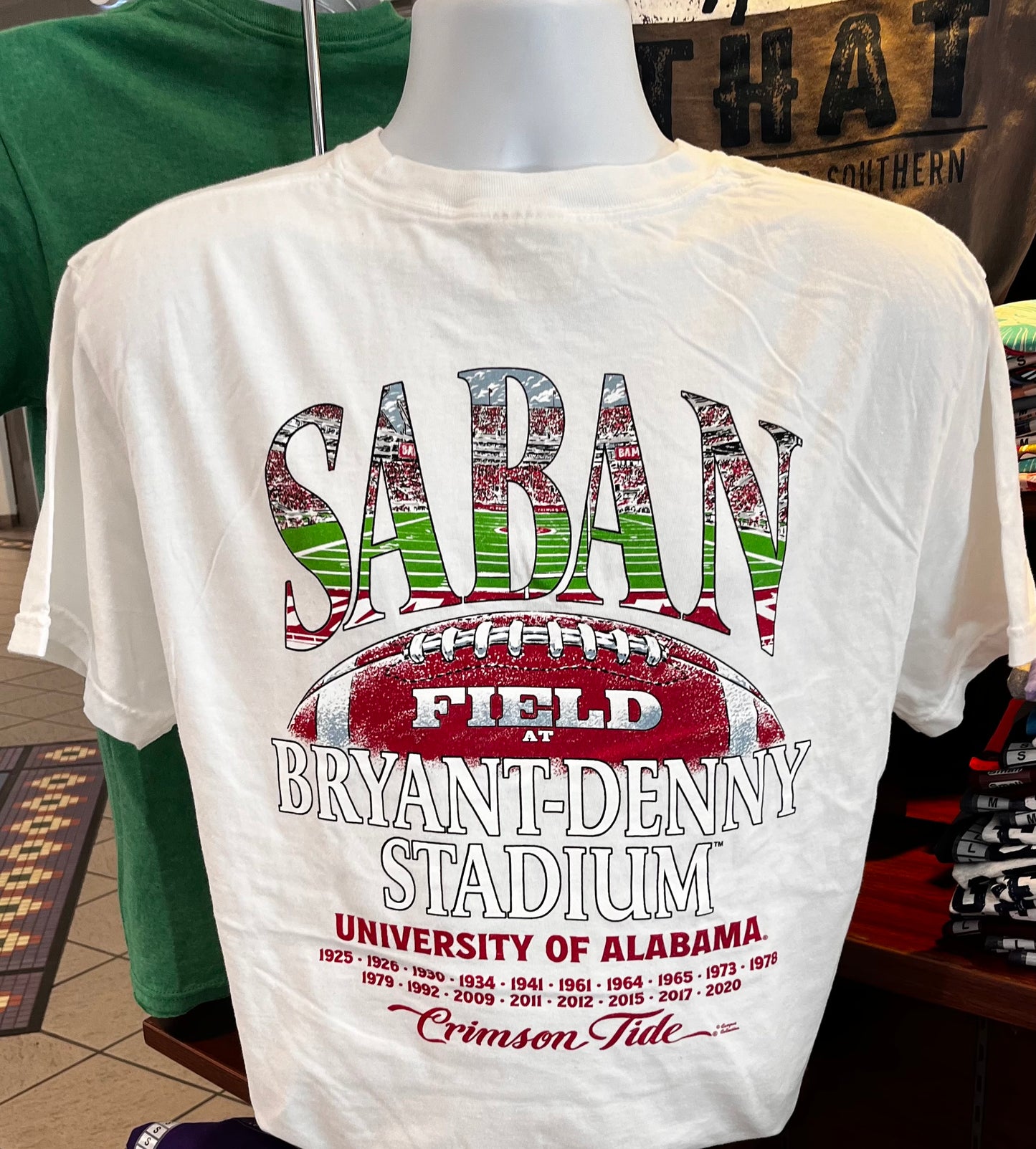 Alabama Crimson Tide T-Shirt - “Saban Field at Bryant Denny Stadium” (Comfort Colors Short Sleeve White)