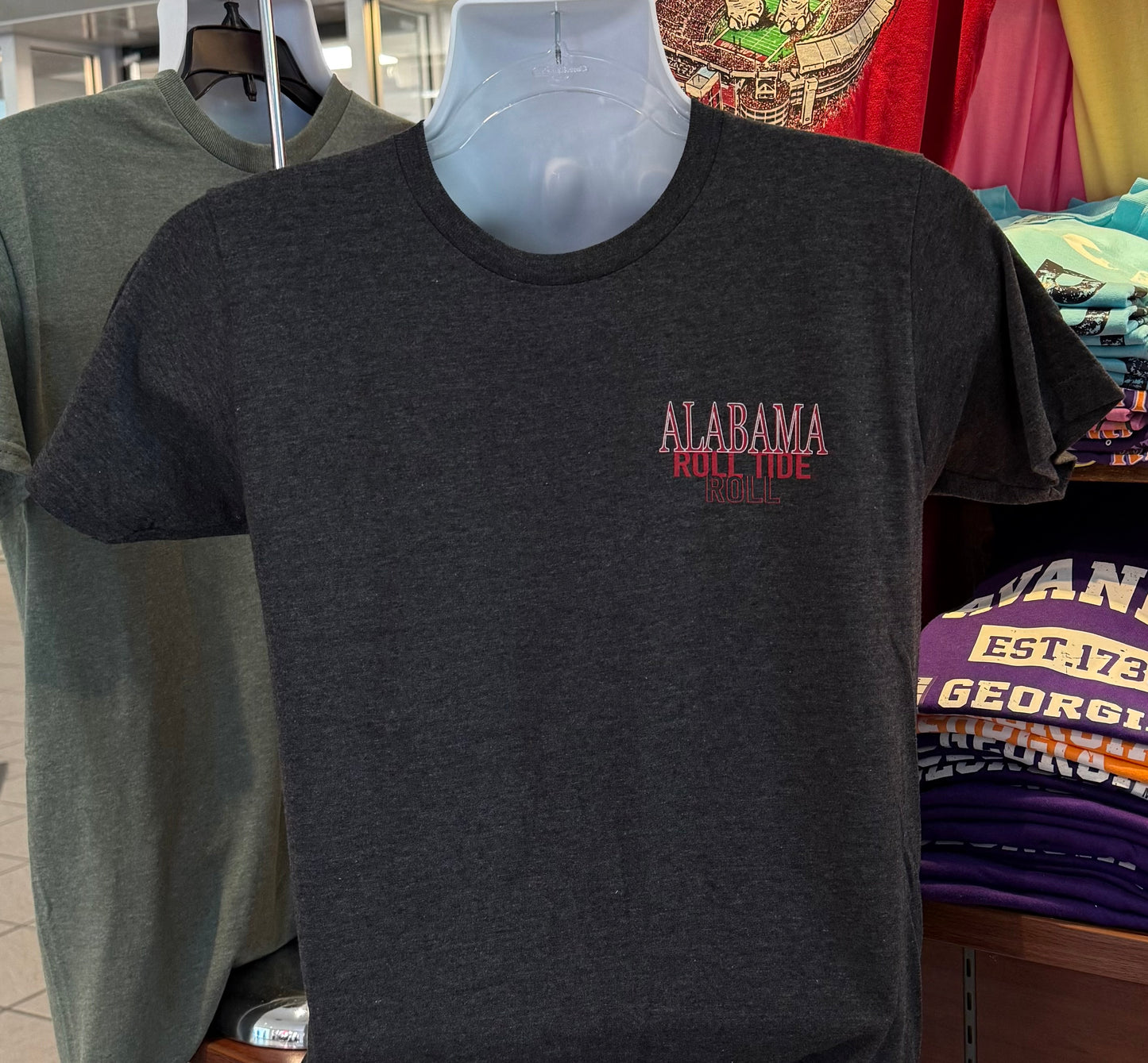 Alabama Crimson Tide T-Shirt - “Alabama Helmet - Crimson Tide Football” (Short Sleeve Dark Heather Gray)