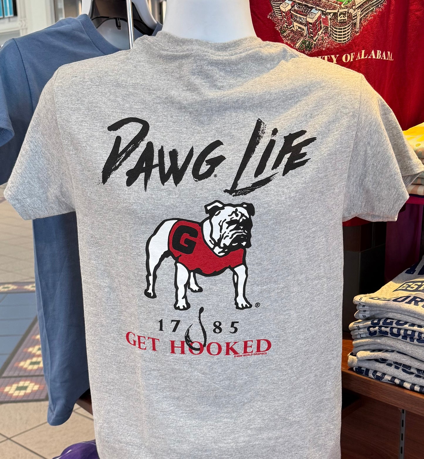 Georgia Bulldogs T-shirt - “Dawg Life, Get Hooked Graphic Tee” (Short Sleeve Sport Gray)