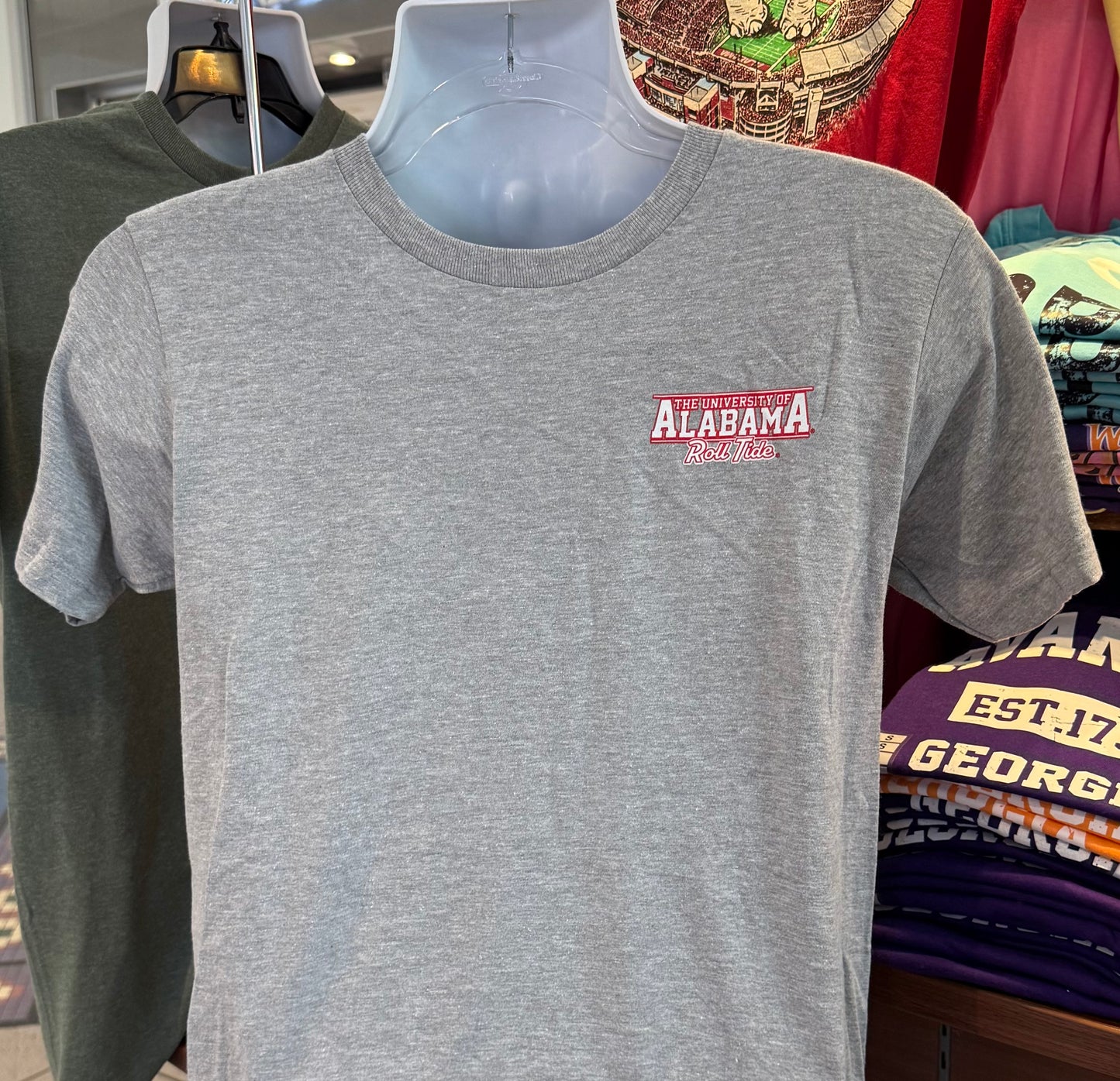Alabama Crimson Tide T-Shirt - “Alabama Shield with Logo in Patriotic Flag” (Short Sleeve Sport Gray)
