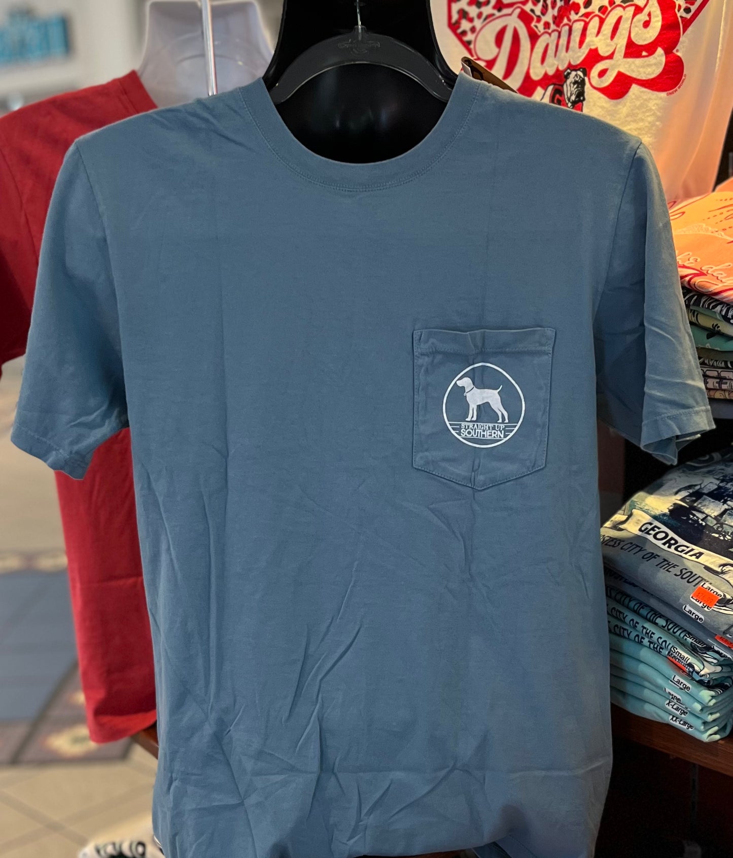 Straight Up Southern Pocket T-Shirt - Mallard, Whitetail Buck, and Largemouth Bass (Short Sleeve Slate)