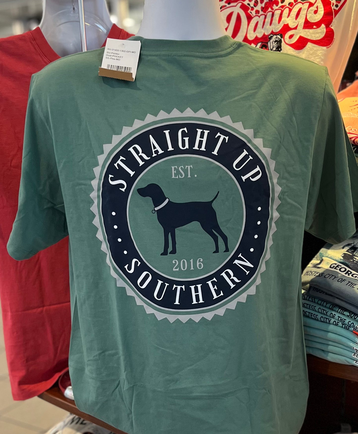 Straight Up Southern Pocket T-Shirt - Pointer Seal (Short Sleeve Pine)