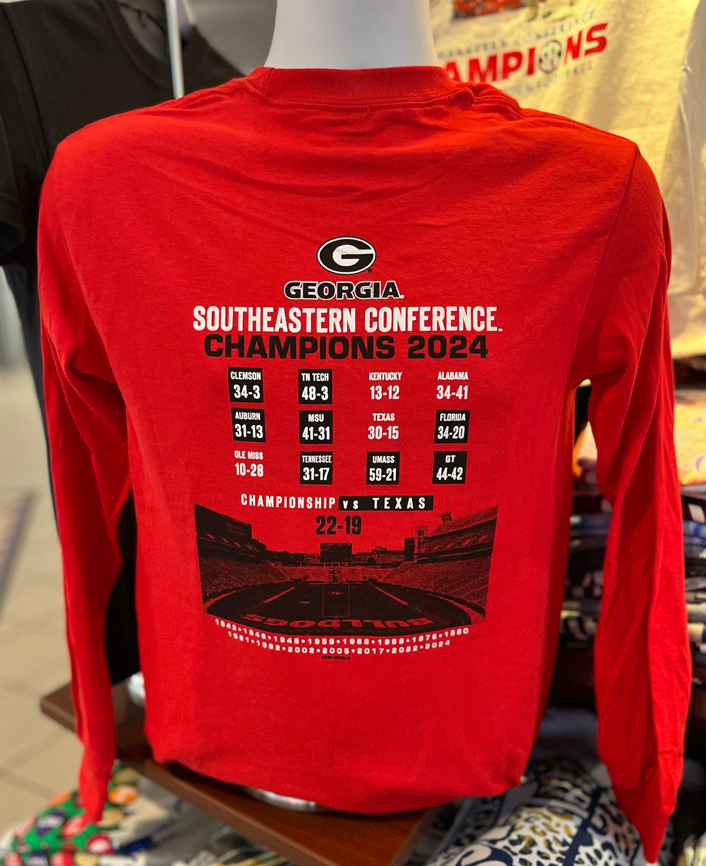 Georgia Bulldogs T-shirt - “2024 SEC Champions Season Recap Tee” (Long Sleeve Red)