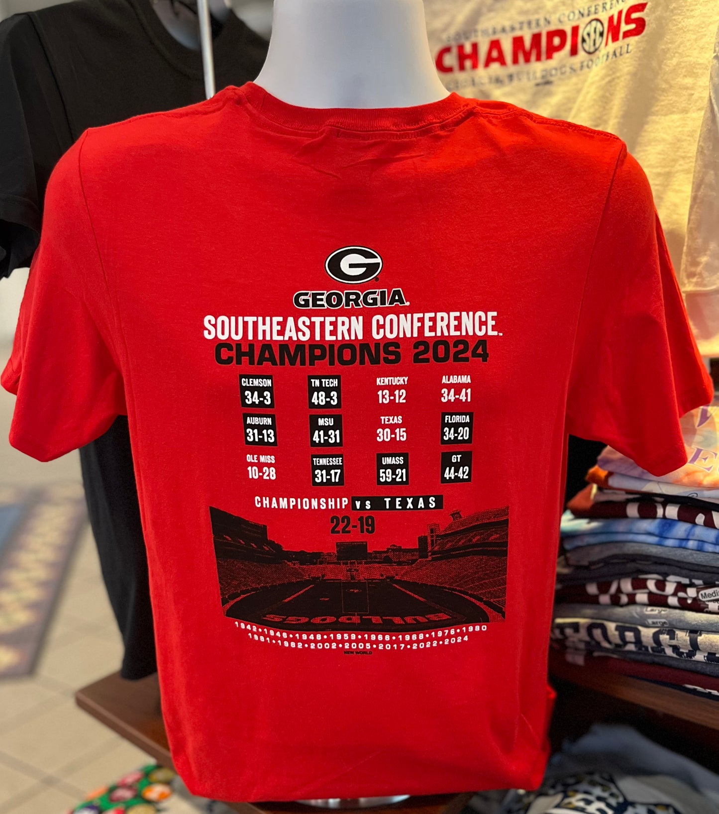 Georgia Bulldogs T-shirt - “ 2024 SEC Champions Season Recap Tee” (Short Sleeve Red)