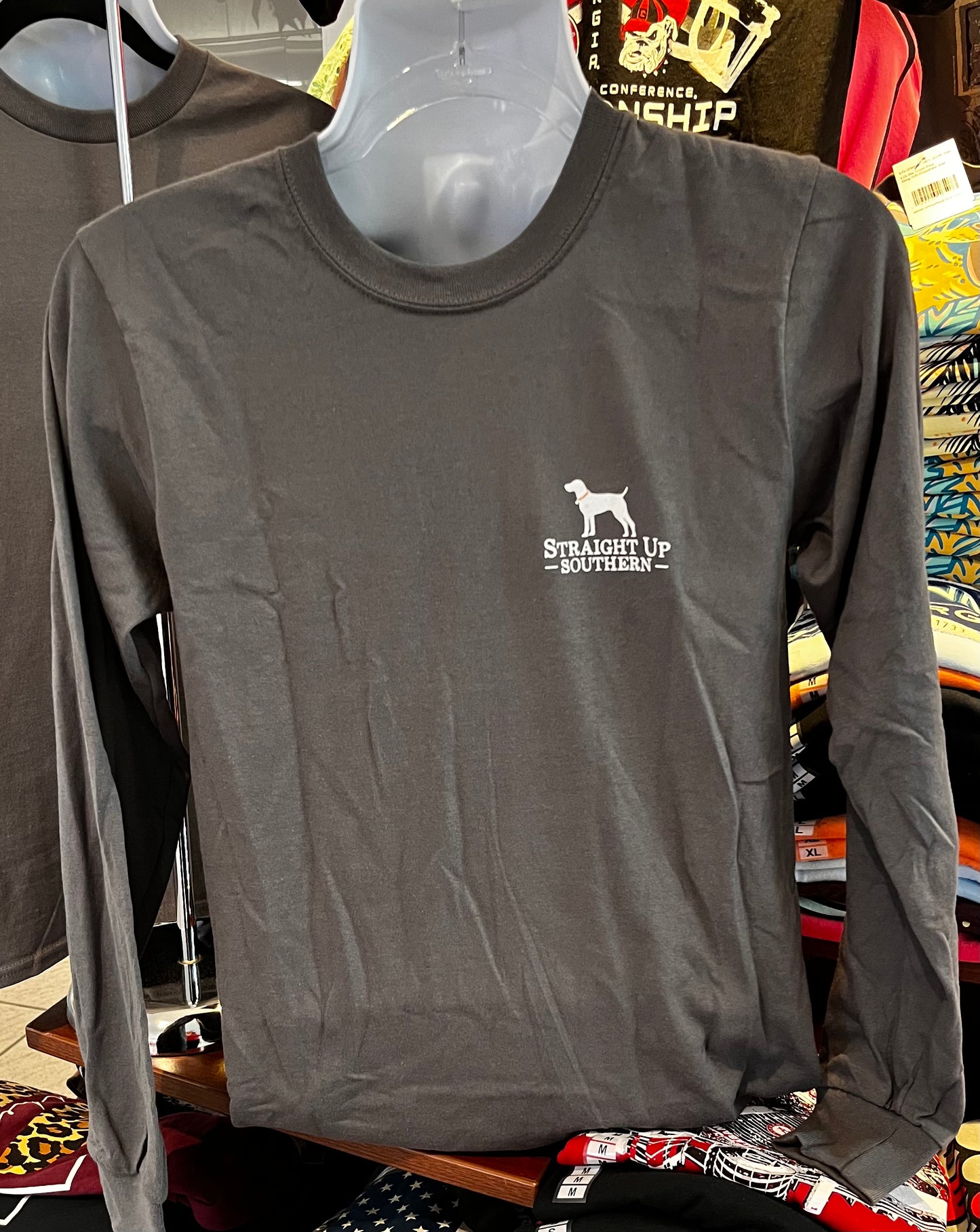 Straight Up Southern T-Shirt - “3 Dogs America” (Long Sleeve Charcoal)