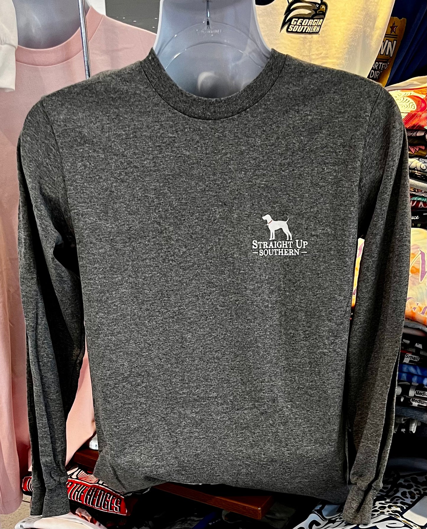 Straight Up Southern T-Shirt - “Lab with Duck” (Long Sleeve Graphite Heather)