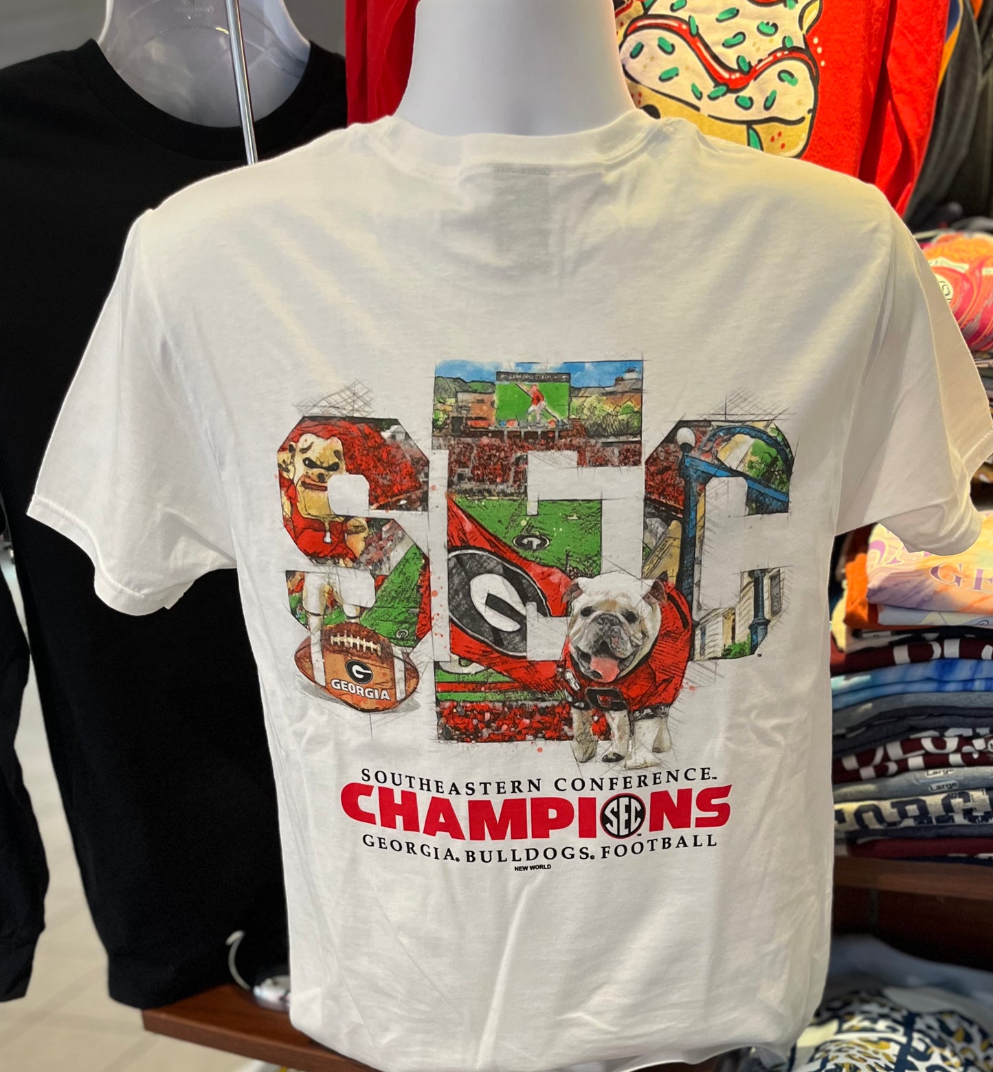 Georgia Bulldogs T-shirt - “ 2024 SEC Champions Watercolor Collage Tee” (Short Sleeve White)