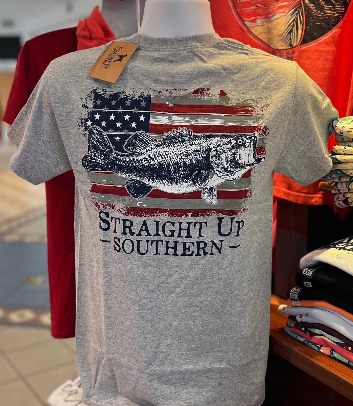 Straight Up Southern T-Shirt - Bass America (Short Sleeve Sport Gray)