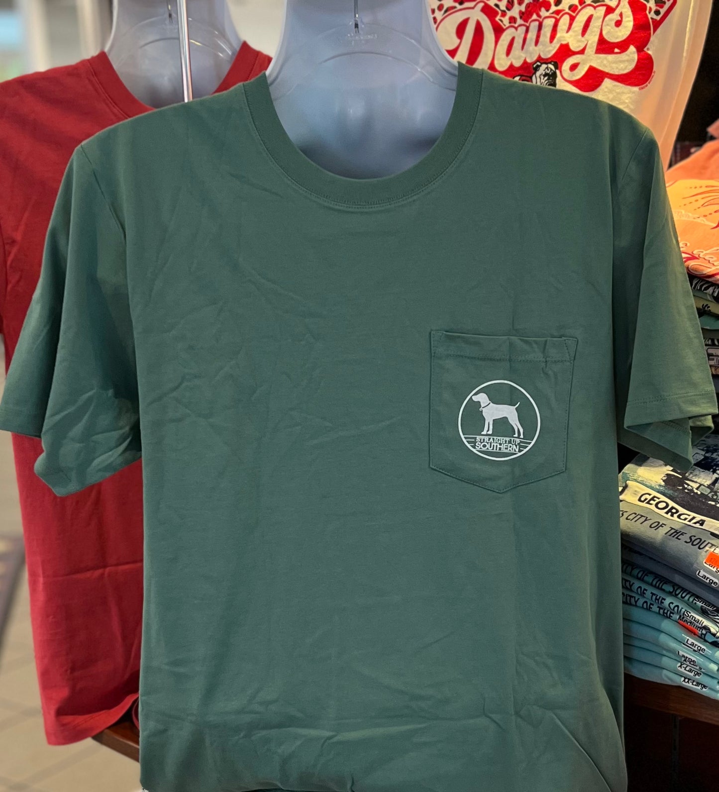 Straight Up Southern Pocket T-Shirt - Pointer Seal (Short Sleeve Pine)