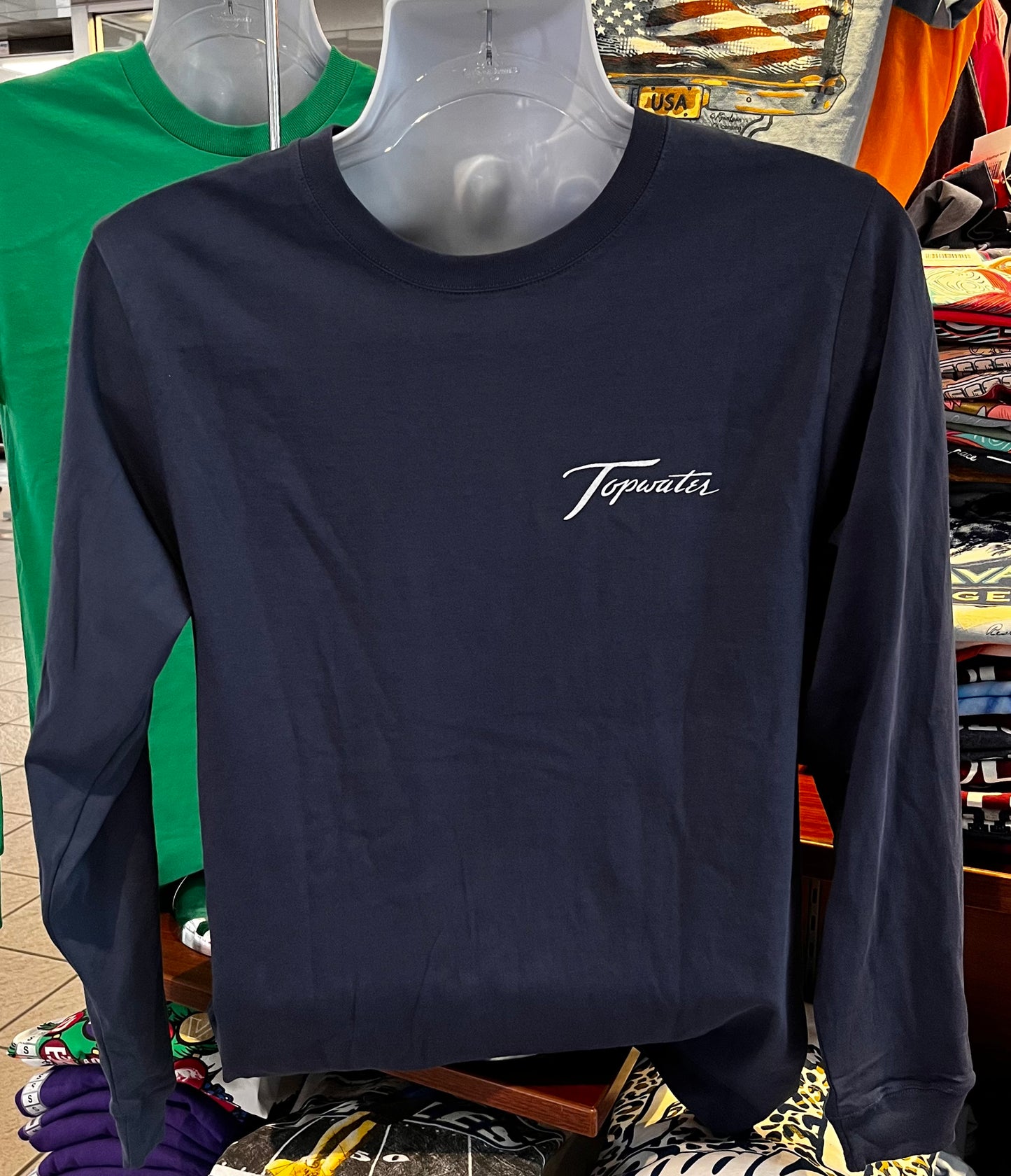 Topwater “Patriotic Tailing Redfish” (Long Sleeve Navy)