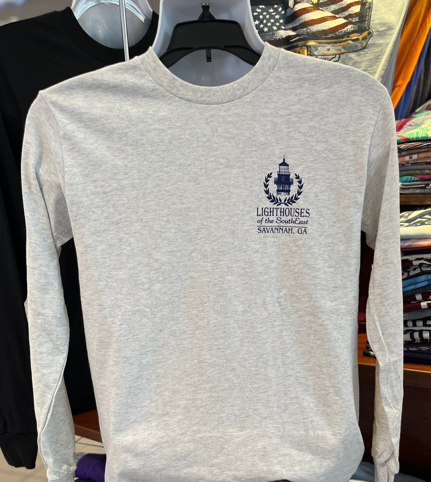 Savannah Lighthouses of the Southeast T-Shirt (Long Sleeve Ash Gray)