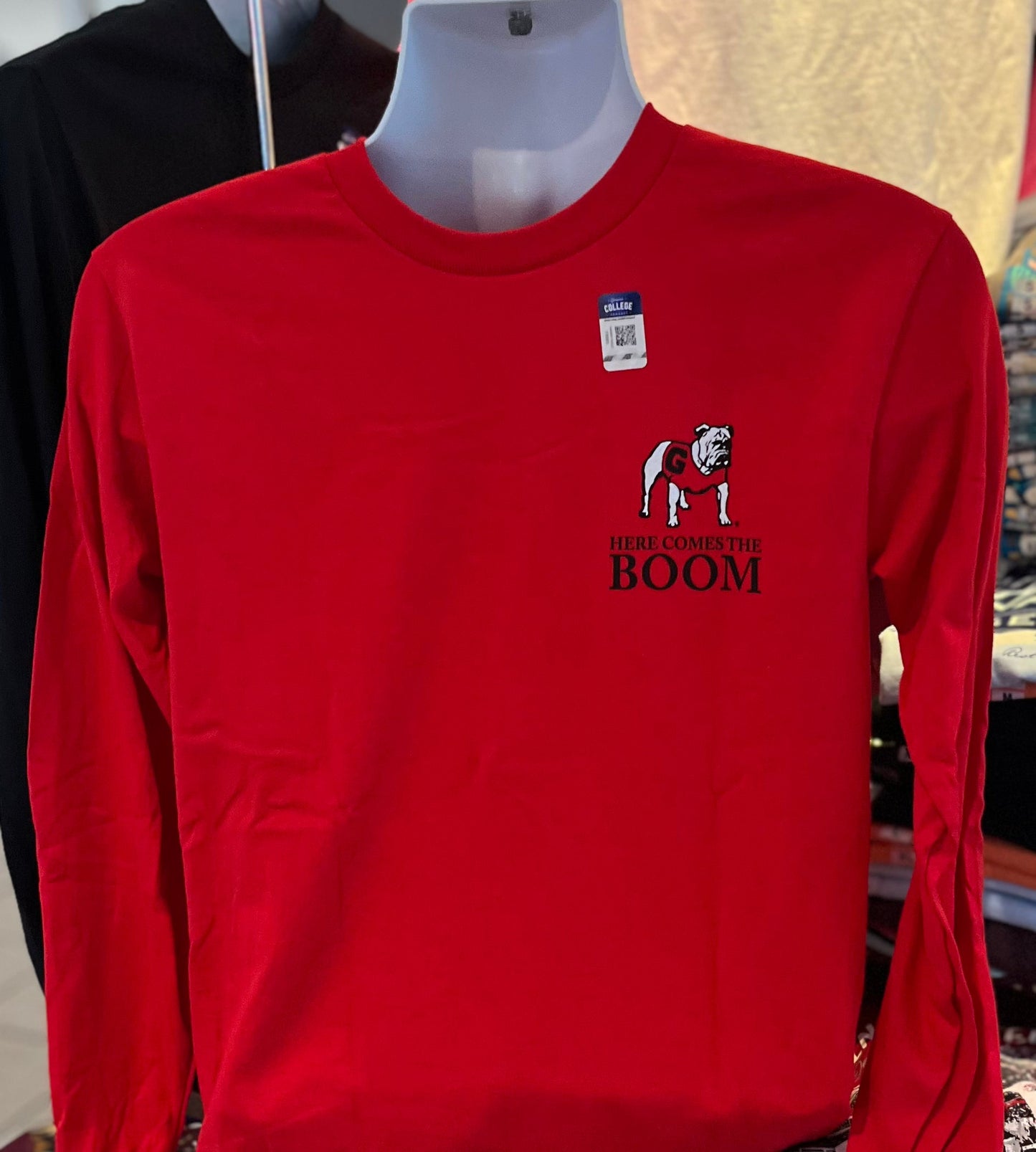 Georgia Bulldogs T-shirt - “Here Comes the Boom Graphic Tee” (Long Sleeve Red)
