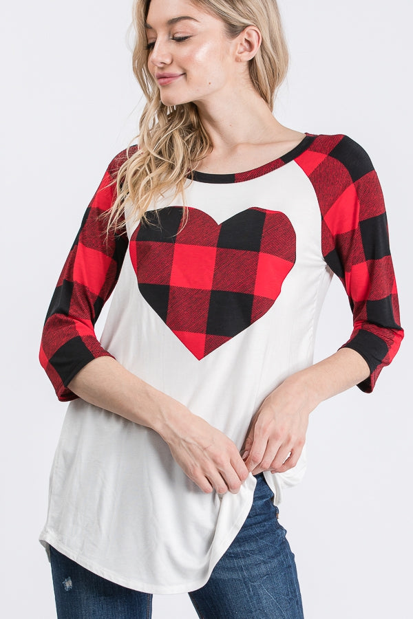 TSS Buffalo Plaid Valentine Heart Top