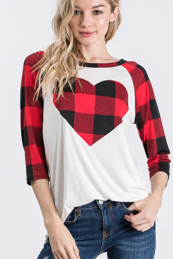 TSS Buffalo Plaid Valentine Heart Top