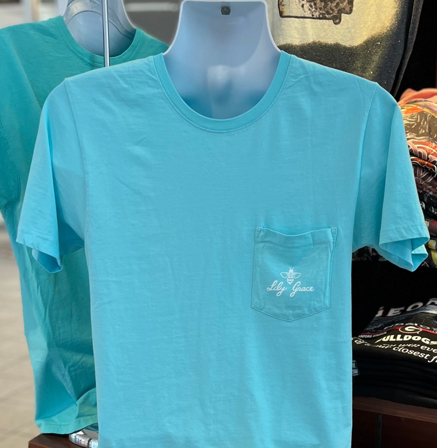 Lily Grace T-Shirt - Sunflower “Home Grown” (Short Sleeve Turquoise)