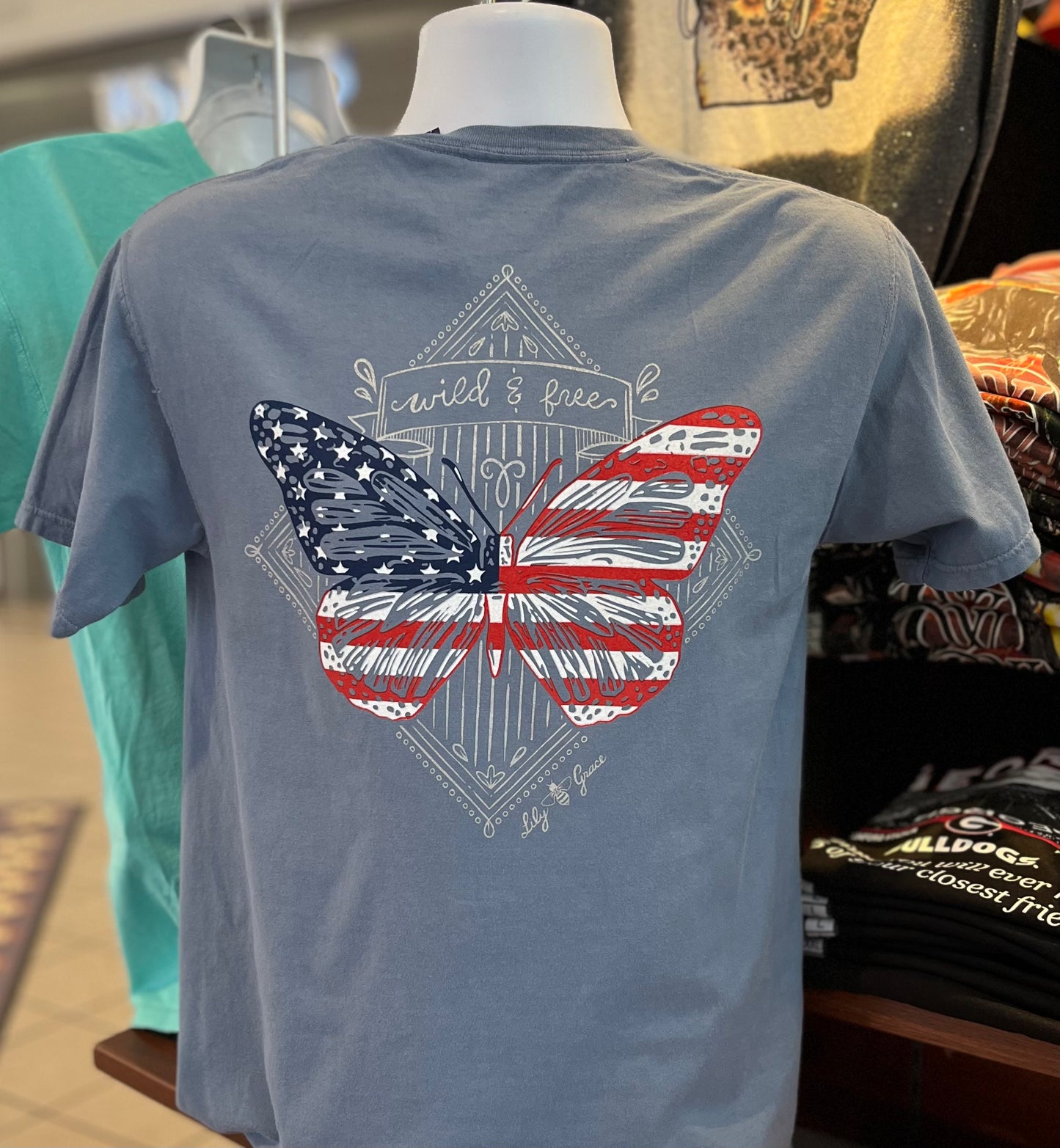 Lily Grace T-Shirt - Butterfly “Wild and Free” (Short Sleeve Saltwater)