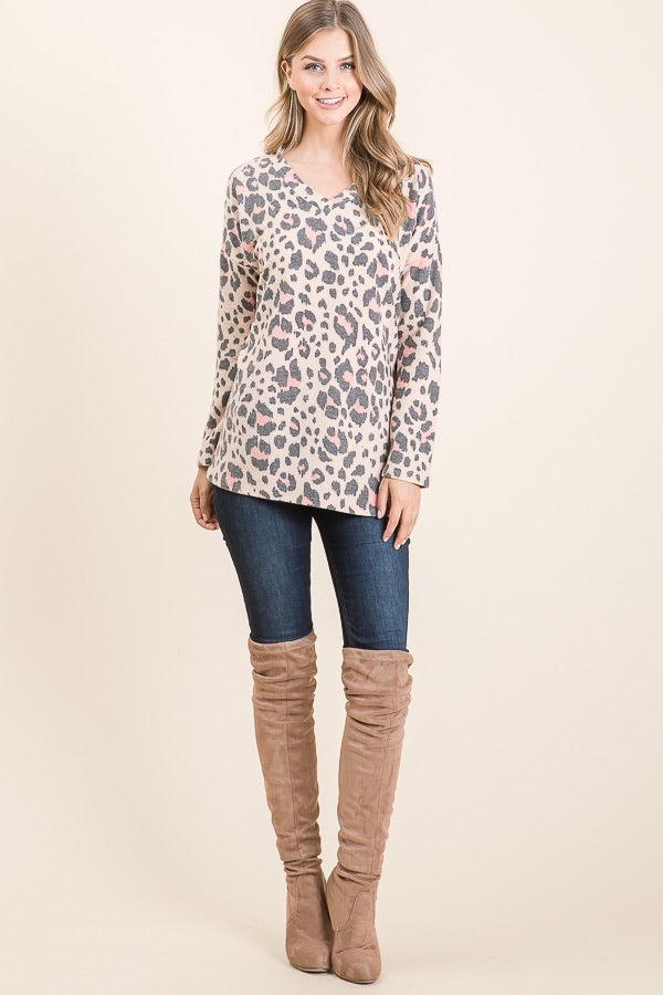 Taupe and Coral Leopard Long Sleeve