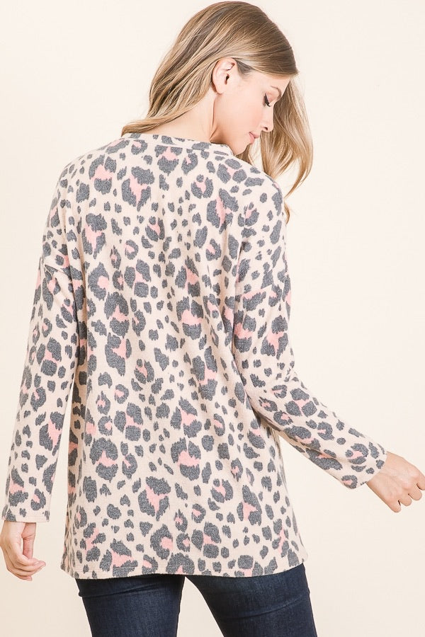 Taupe and Coral Leopard Long Sleeve