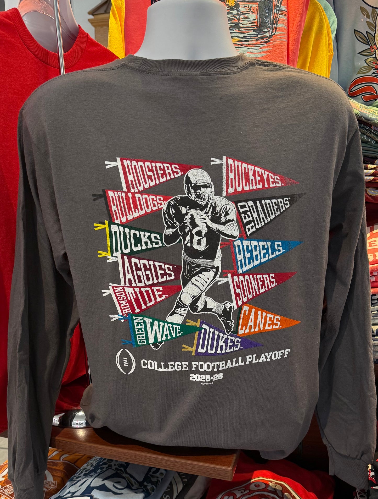 2025 12-Team College Football Playoff Pennant Graphic Tee” (Long Sleeve Charcoal)