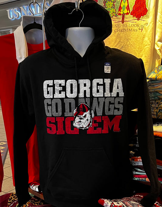 Georgia Bulldogs Hoody - “Go Dawgs, Sic ‘Em”  (Black Crew Hoody)