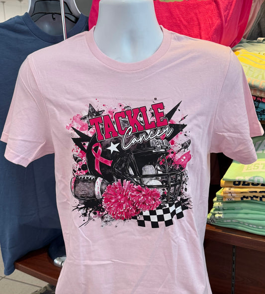 October Breast Cancer Awareness T-shirt - “Tackle Cancer” (Short Sleeve Pink)