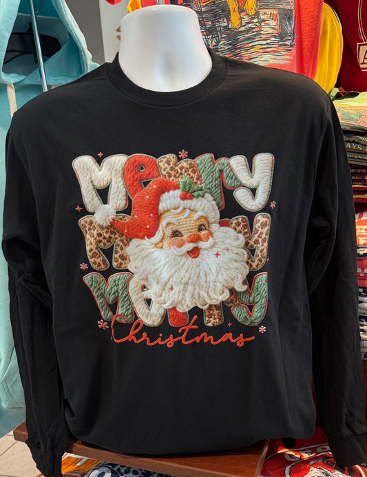 Christmas “Merry Christmas Santa Crochet” Graphic T-shirt (Long Sleeve Sleeve Black)