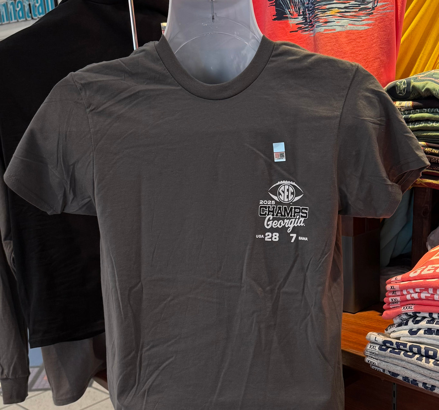 Georgia Bulldogs 2025 SEC Champions Boom with Crown Graphic Tee (Short Sleeve Charcoal)