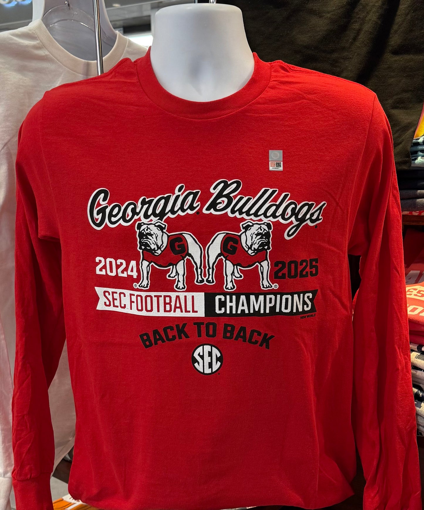 Georgia Bulldogs 2025 Back to Back SEC Champions Graphic Tee (Long Sleeve Red)