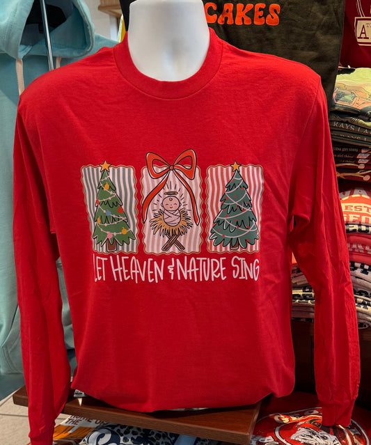 Christmas “Let Heaven and Nature Sing” Graphic T-shirt (Long Sleeve Sleeve Red)