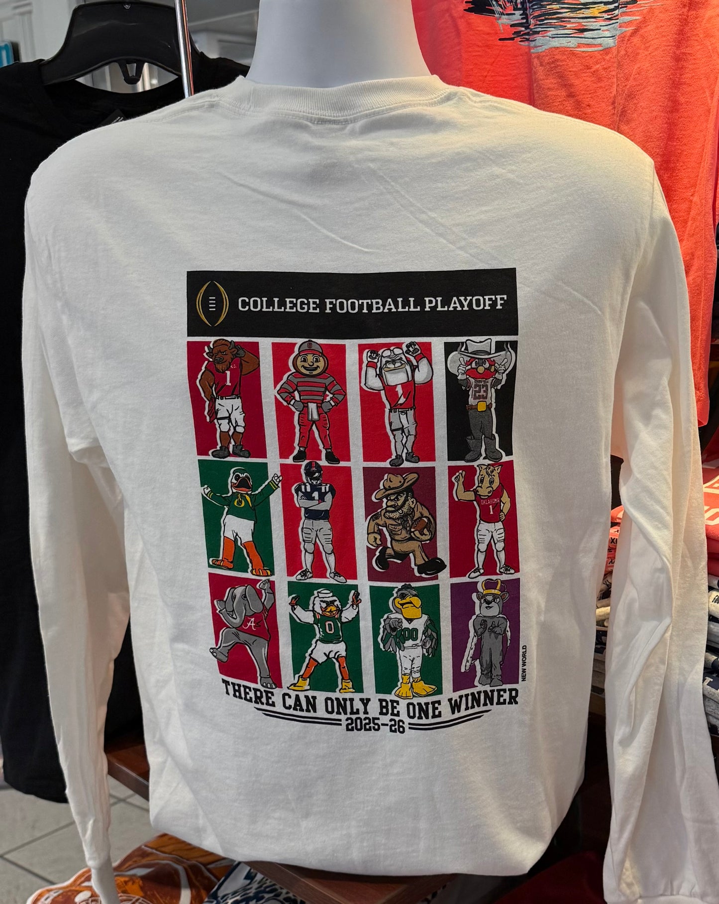 2025 12-Team College Football Playoff Mascots Graphic Tee (Long Sleeve White)