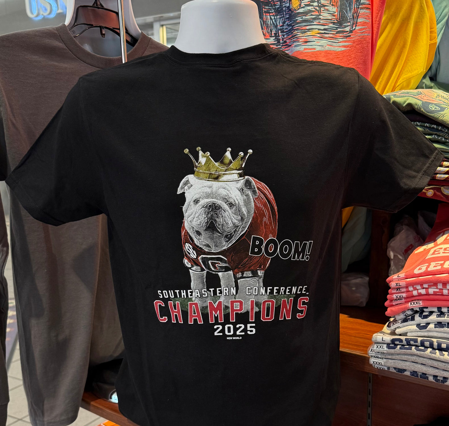 Georgia Bulldogs 2025 SEC Champions Boom with Crown Graphic Tee (Short Sleeve Black)