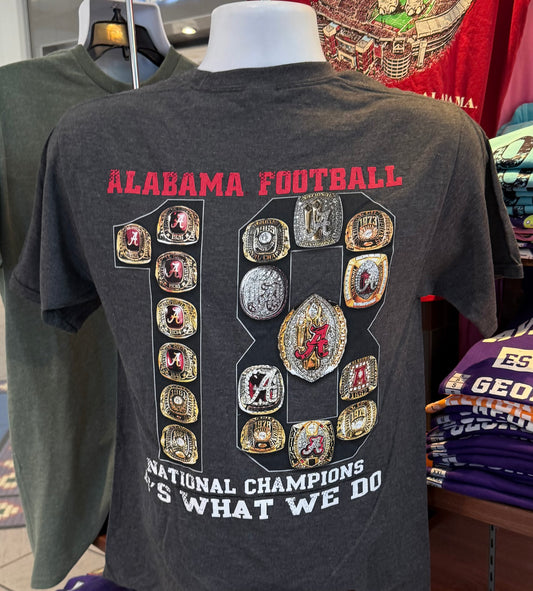 Alabama Crimson Tide T-Shirt -“18 Rings - It’s What We Do” (Short Sleeve Dark Heather Gray)