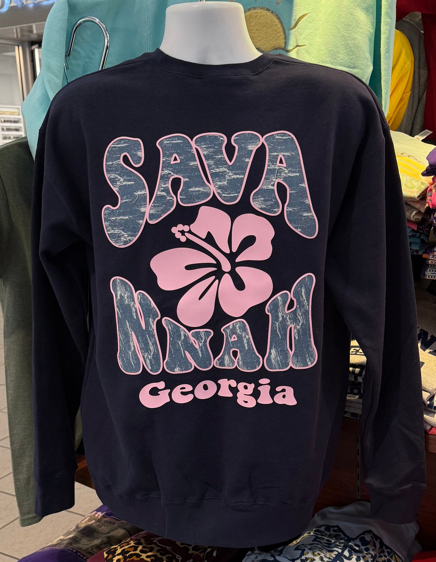 Savannah Flower Fleece Sweatshirt (Navy Crew)