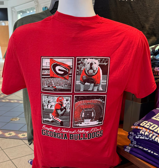 Georgia Bulldogs T-shirt - “Everything I Need and Nothing I Don’t Graphic Tee” (Short Sleeve Red)