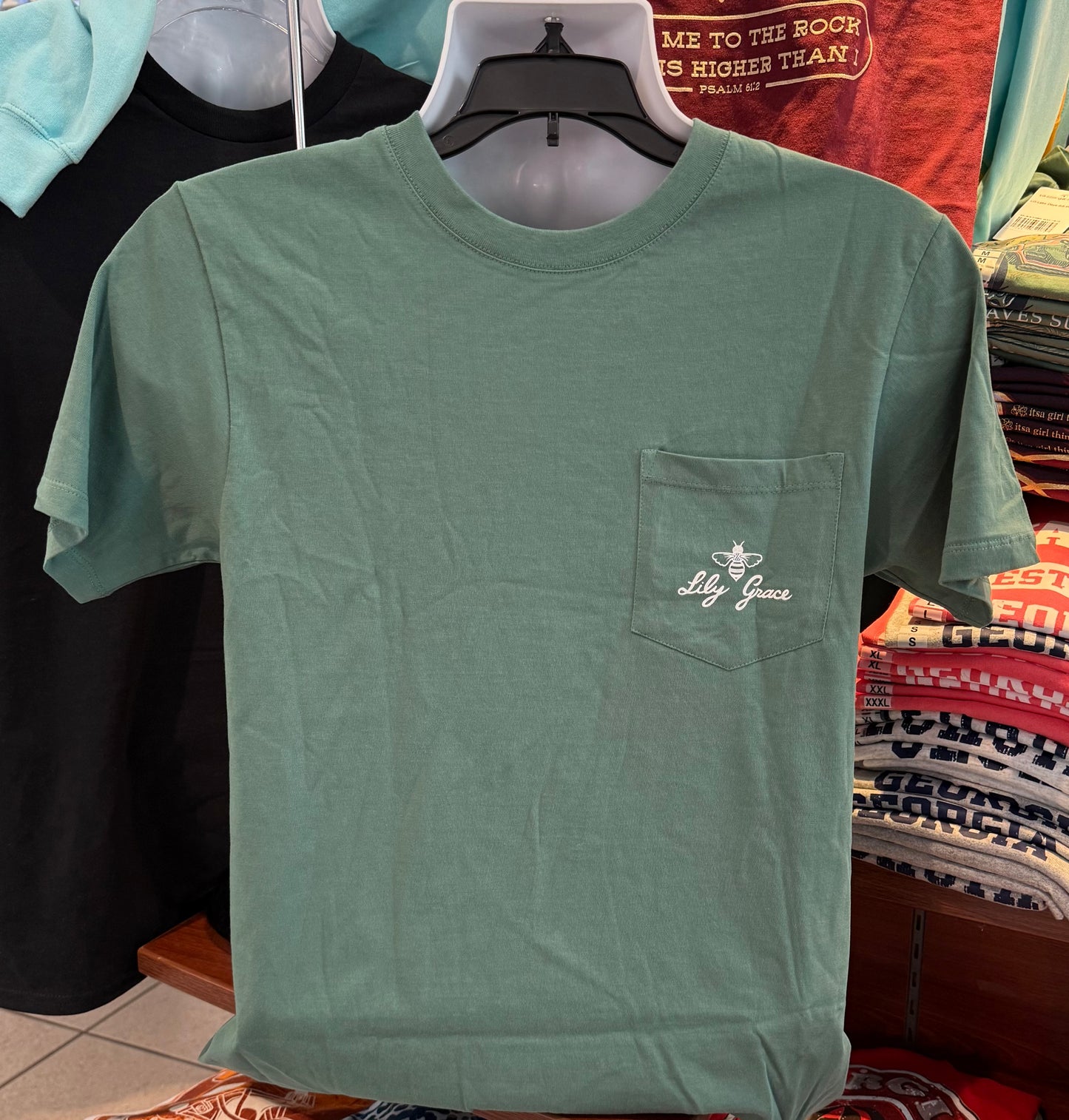 Lily Grace T-Shirt - “Boat Waves, Sun Rays, Lake Days” (Short Sleeve Pine)