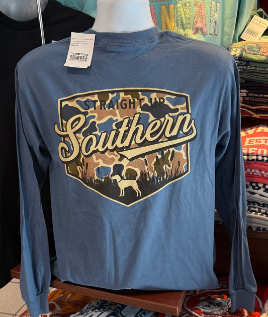 Straight Up Southern T-Shirt - “Duck Camo Among the Reeds” (Long Sleeve Indigo)