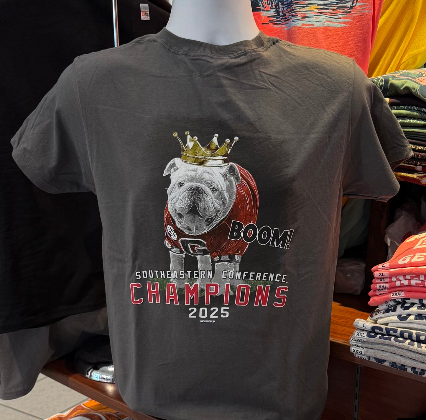 Georgia Bulldogs 2025 SEC Champions Boom with Crown Graphic Tee (Short Sleeve Charcoal)