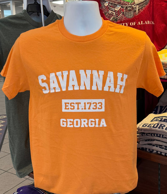 Savannah “Established 1733” Short Sleeve Tee (Tangerine)
