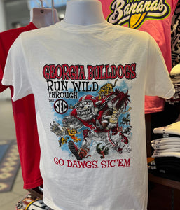 Georgia Bulldogs T-shirt - “Run Wild Through the SEC” (Short Sleeve White)