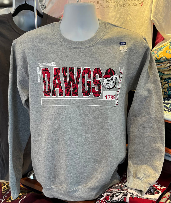 Georgia Bulldogs Sweatshirt - “How ‘Bout Them Dawgs”  (Sport Gray Crew Sweatshirt)