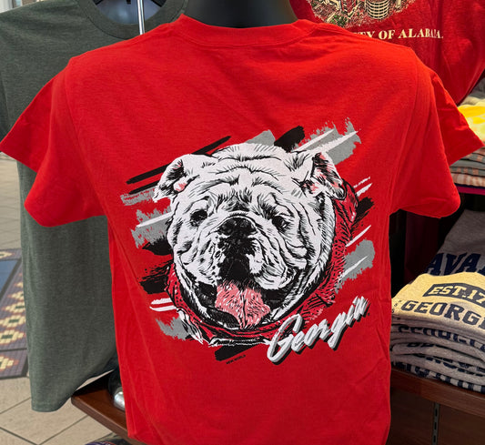 Georgia Bulldogs T-shirt - “Bulldog Sketch Graphic Tee” (Short Sleeve Red)