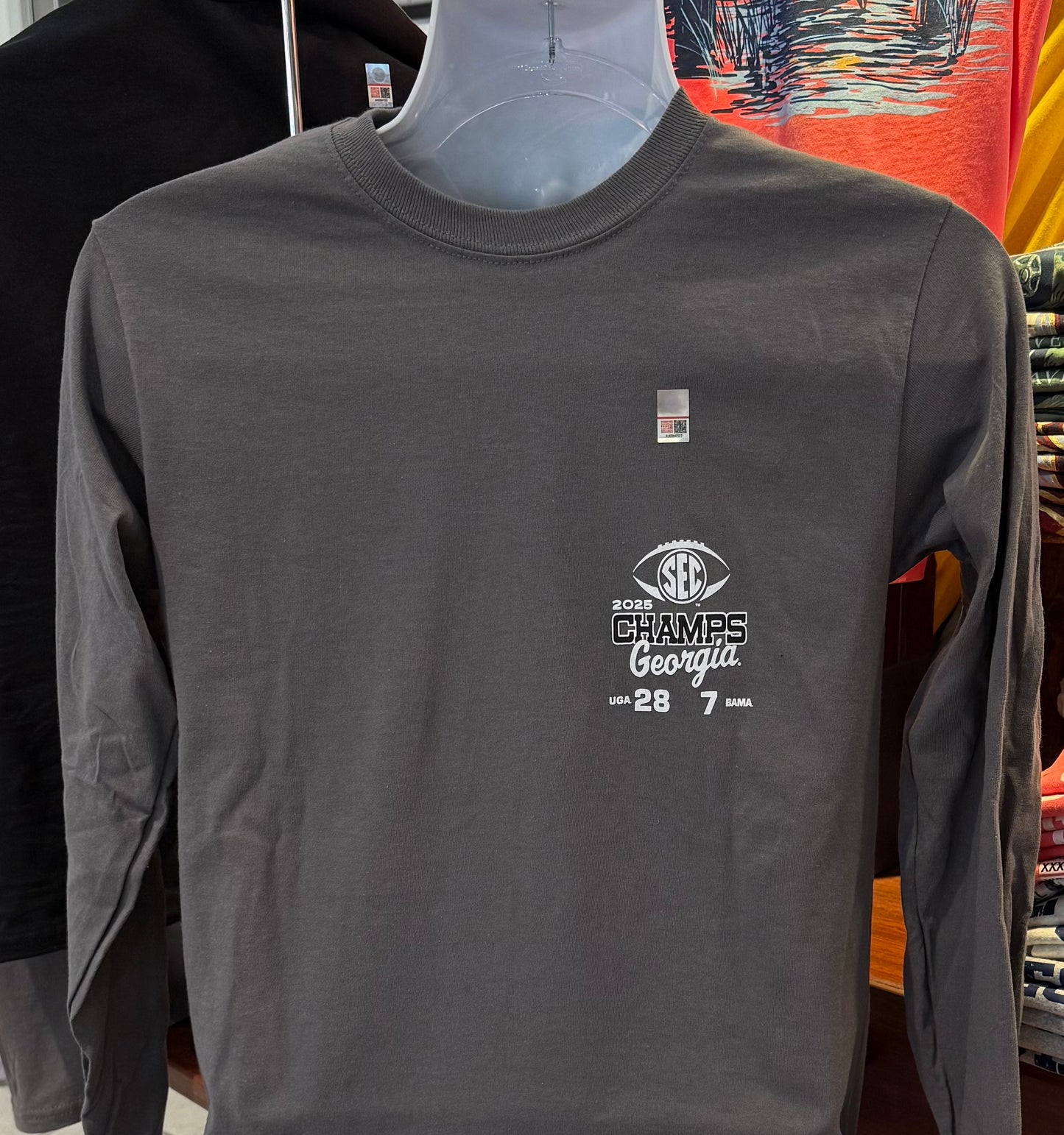 Georgia Bulldogs 2025 SEC Champions Boom with Crown Graphic Tee” (Long Sleeve Charcoal)