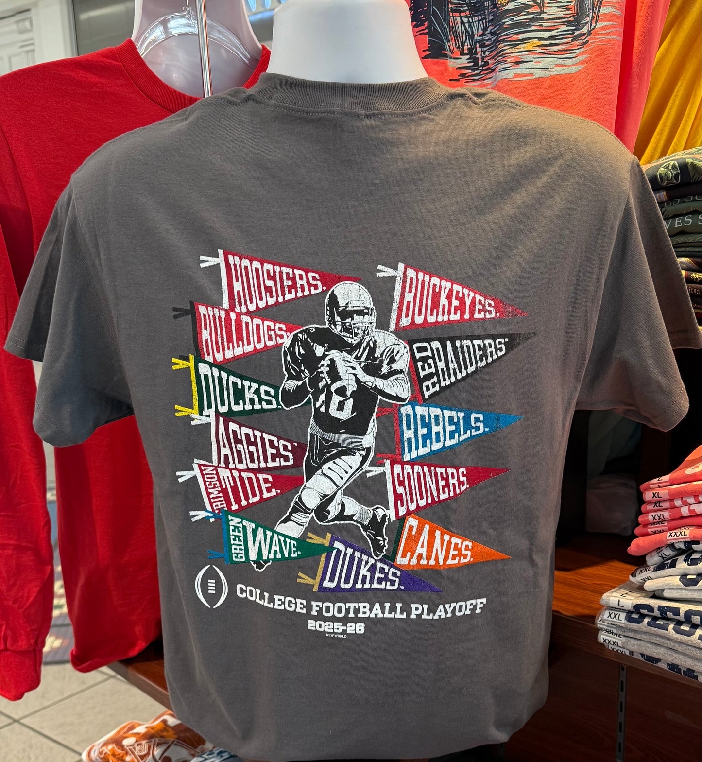 2025 12-Team College Football Playoff Pennants Graphic Tee (Short Sleeve Charcoal)